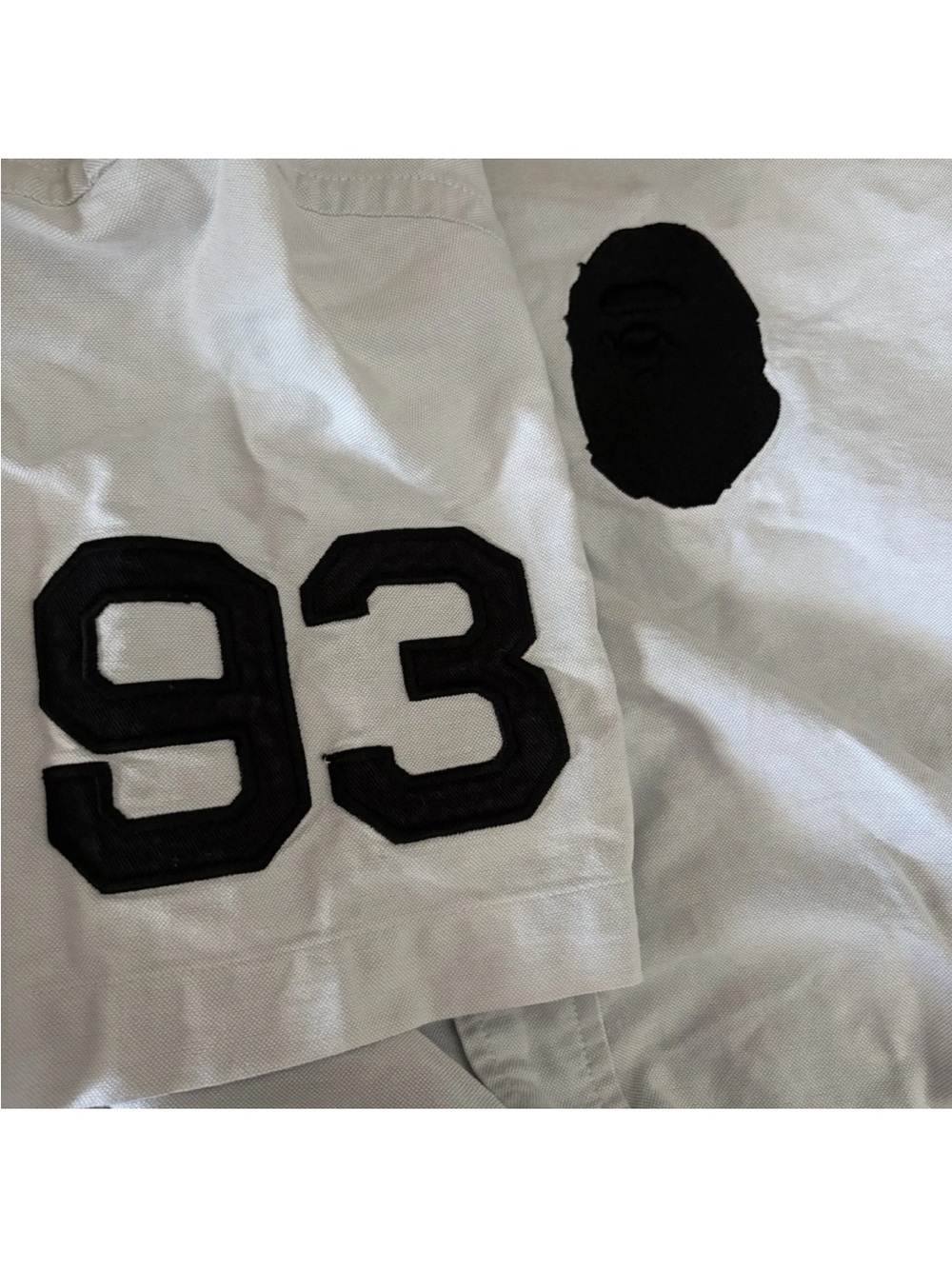 BAPE sz M Light Gray Short Sleeve Cotton Button Down Bathing Ape Head Logo - Picture 6 of 10